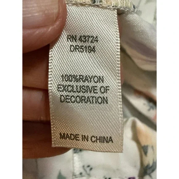 Linda Anderson Dress Womens L White Floral V Neck Tiered Swing Midi Sundress - Picture 5 of 14